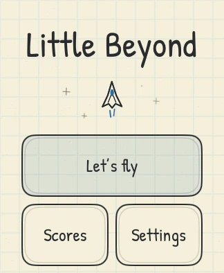 Little Beyond home menu on light paper, with the centered title, ship and stars